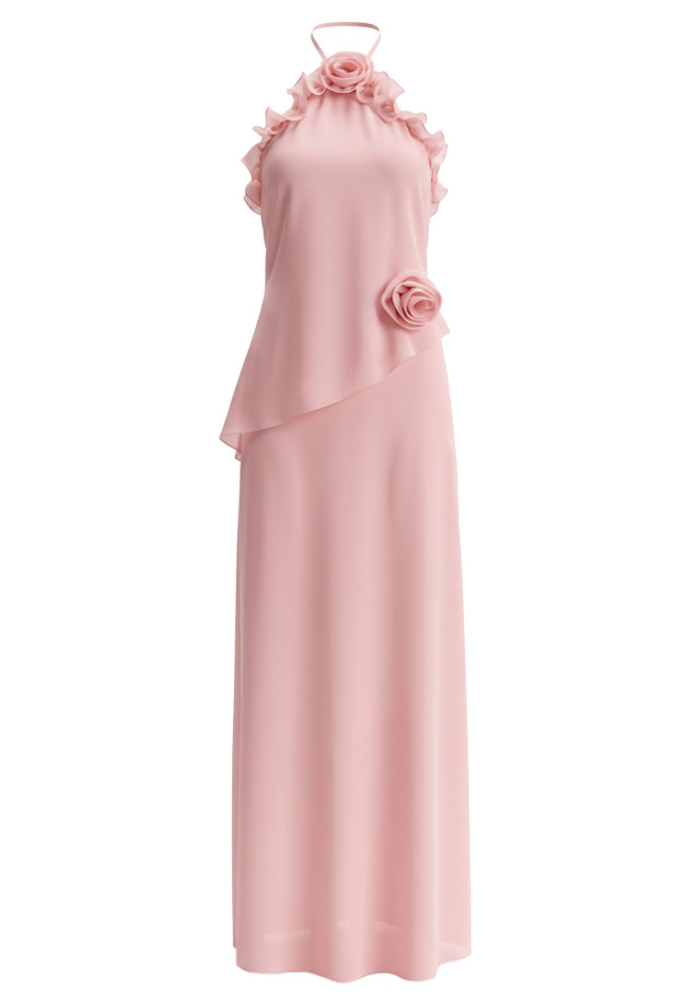 Halter Floral Maxi Dress Pink