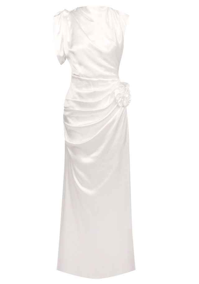 Floral Detail Draped Maxi Dress White