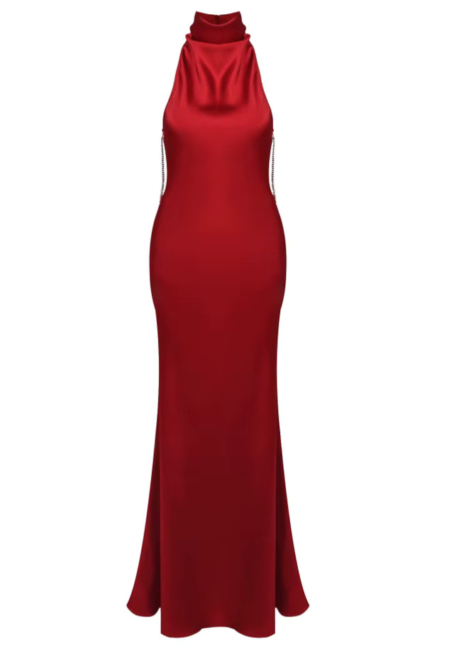 Halter Embellished Back Maxi Dress Red