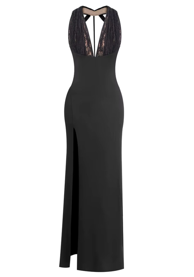 Lace Bustier Backless Maxi Dress Black