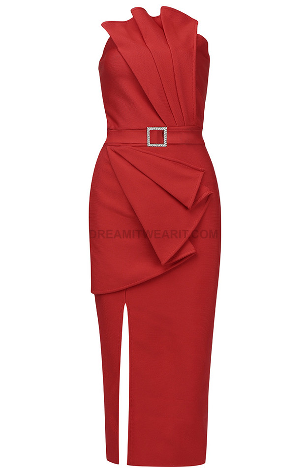 Red Solid Bodycon Midi Dress For Women – Zink London