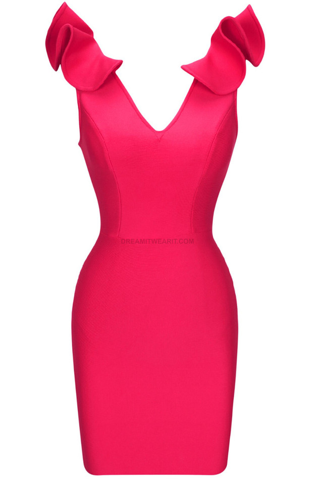 Ruffle Detail Dress Hot Pink