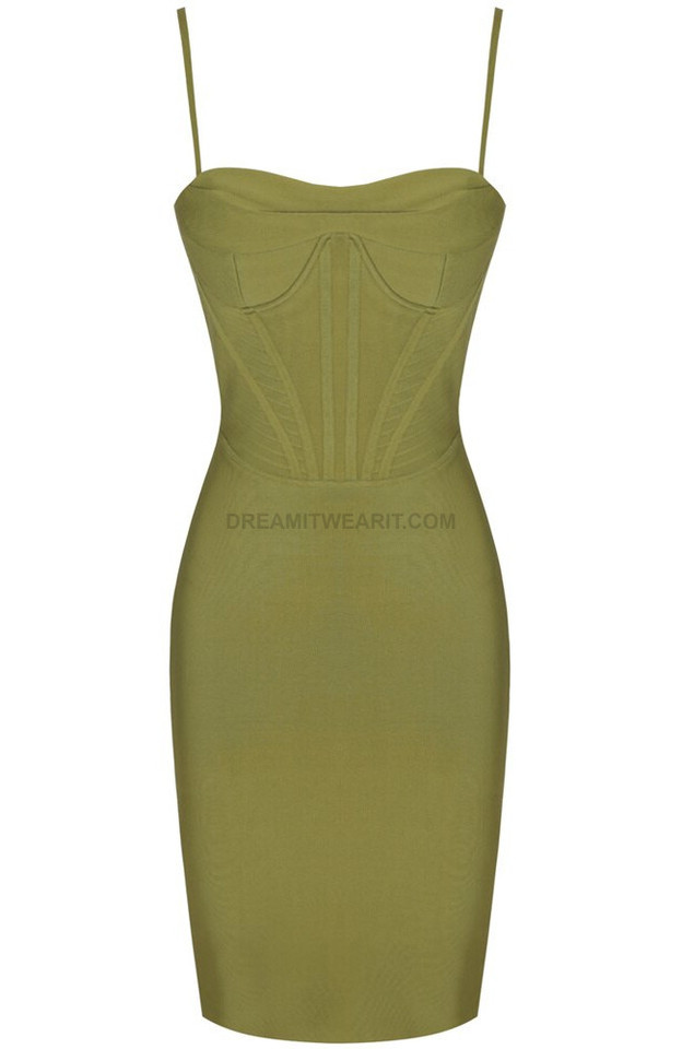 Draped Bustier Structured Dress Green