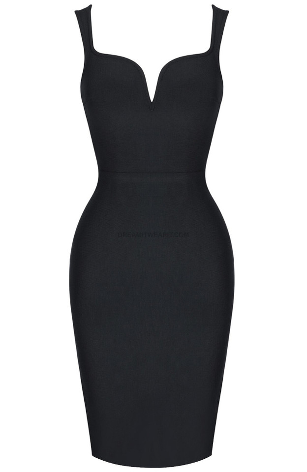 Sweetheart Neckline Midi Dress Black