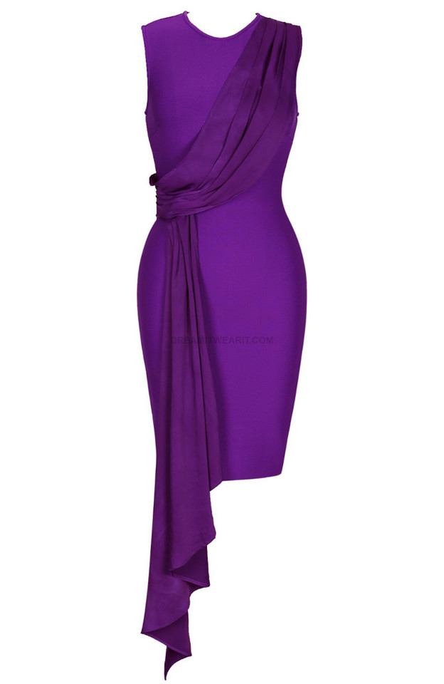 Draped Chiffon Detail Midi Dress Purple