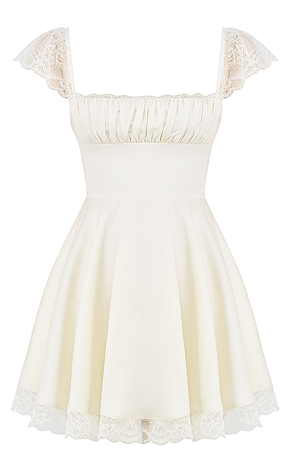 Lace Draped Corset Skater Dress White