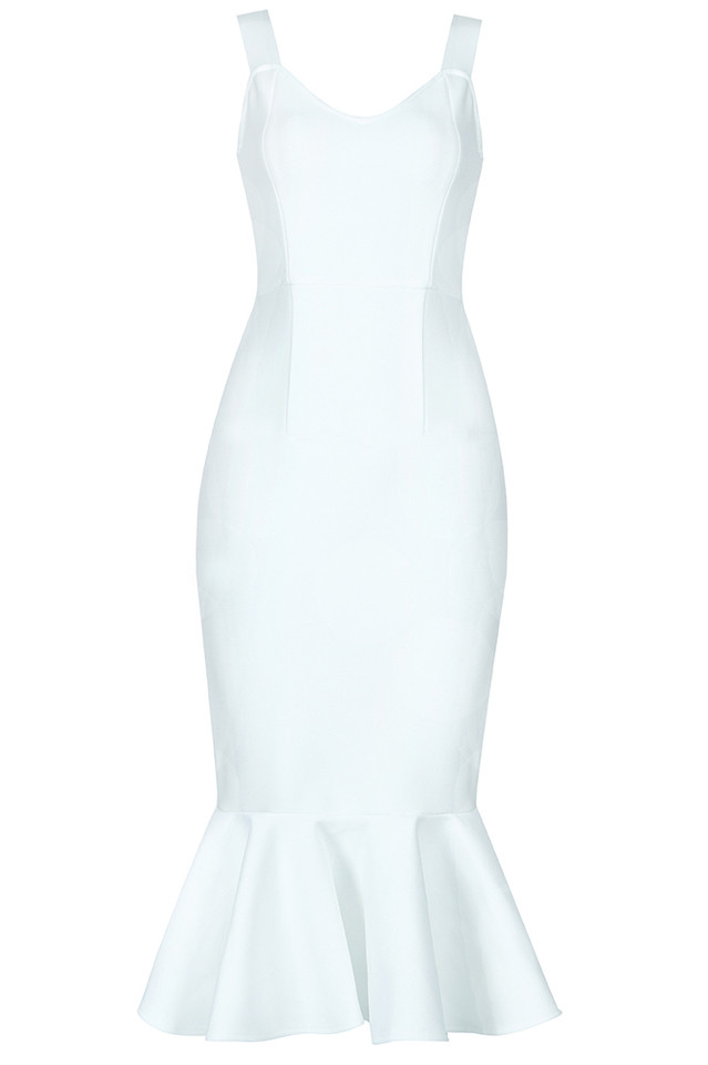 Fluted Midi Dress White