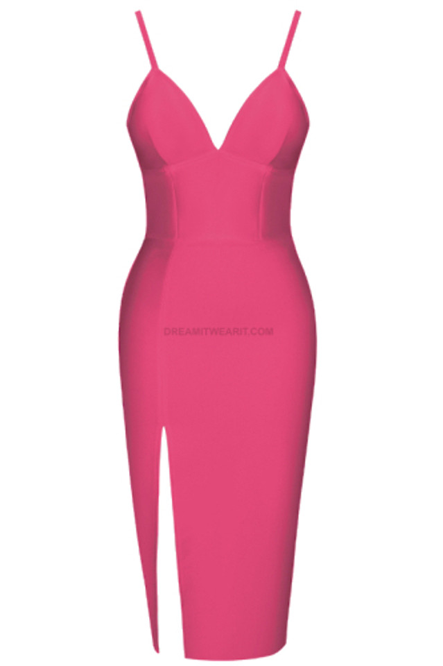 Side Split Midi Dress Hot Pink