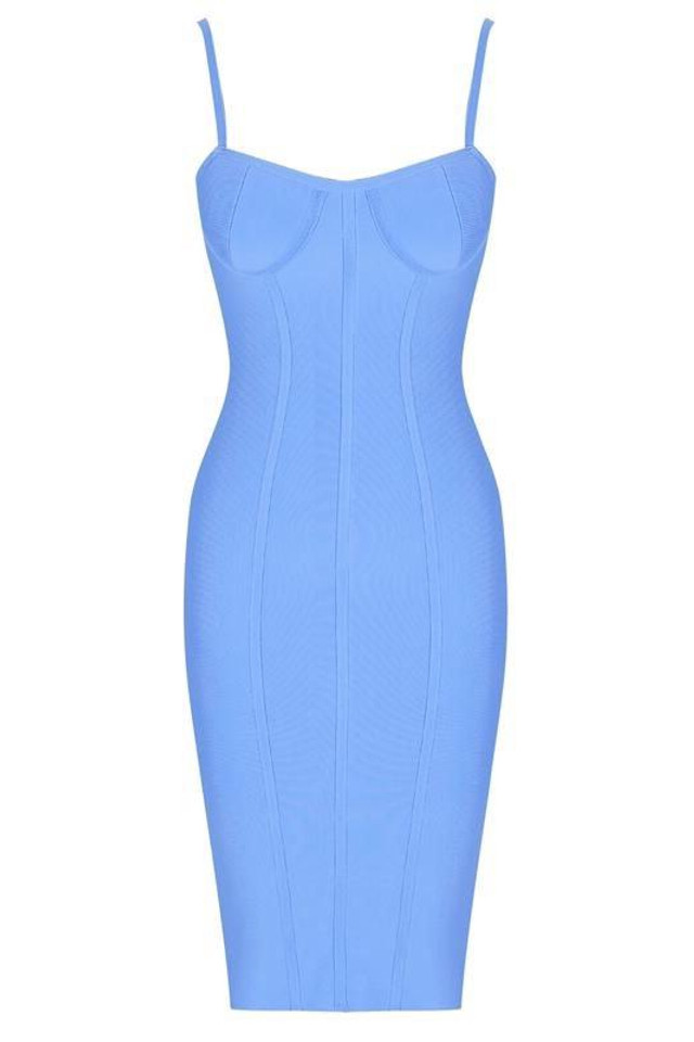 Bustier Detail Structured Midi Dress Blue