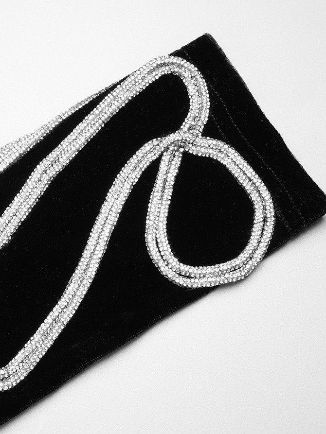 Long Sleeve Crystal Detail Maxi Velvet Dress Black