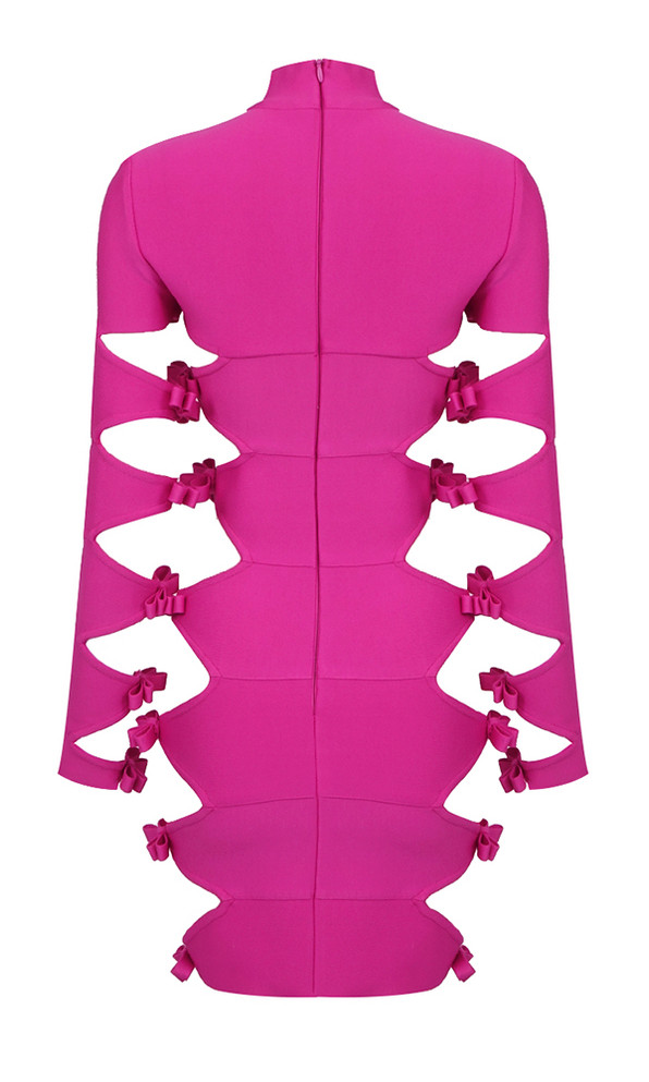 Long Sleeve Side Cut Out Dress Hot Pink
