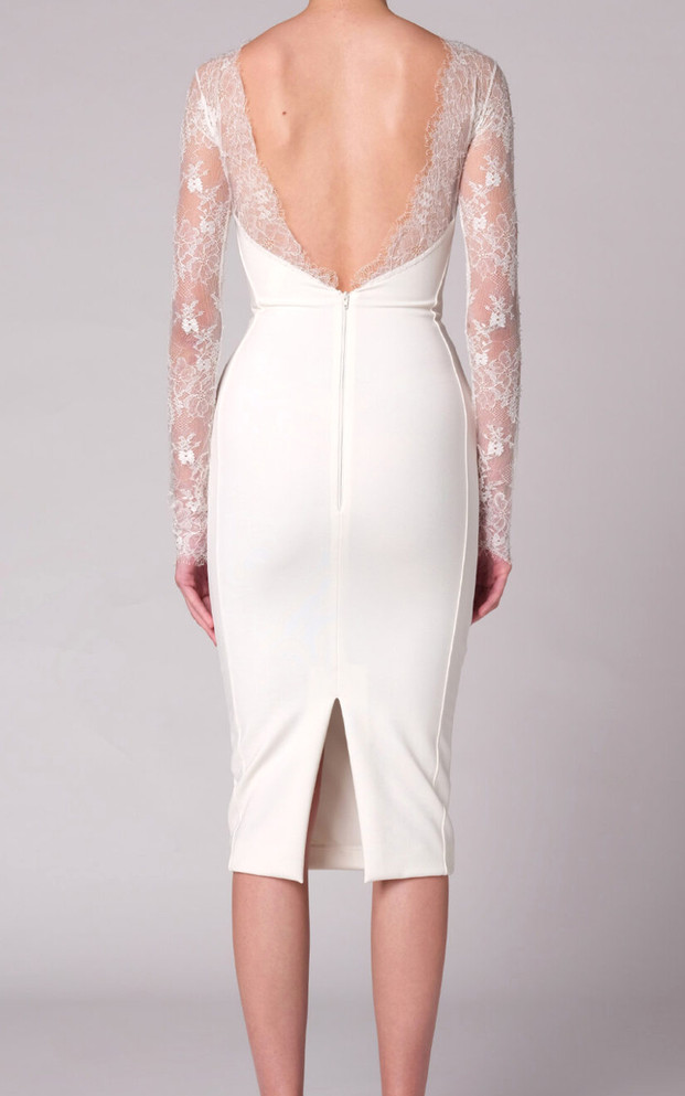 Lace Long Sleeve Bustier Midi Dress White