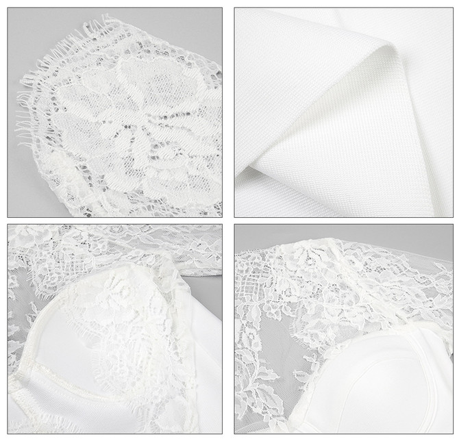 Lace Long Sleeve Bustier Midi Dress White