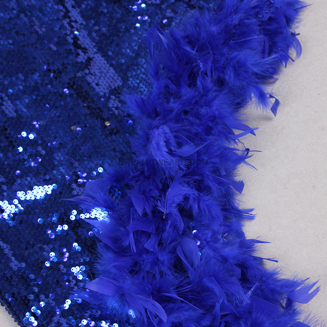 Feather Detail Sequin Maxi Dress Blue