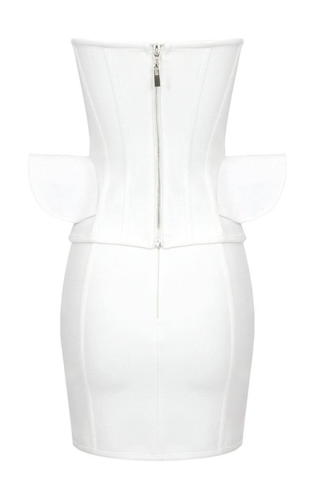 Strapless Corset Lace Up Peplum Dress White