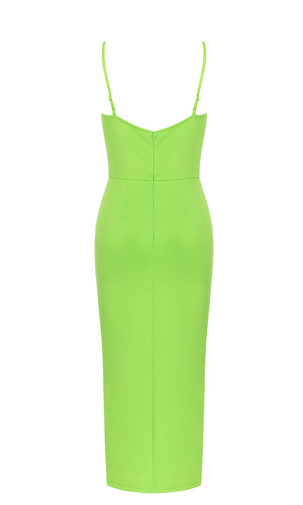 One Shoulder Draped Asymmetric Midi Dress Green