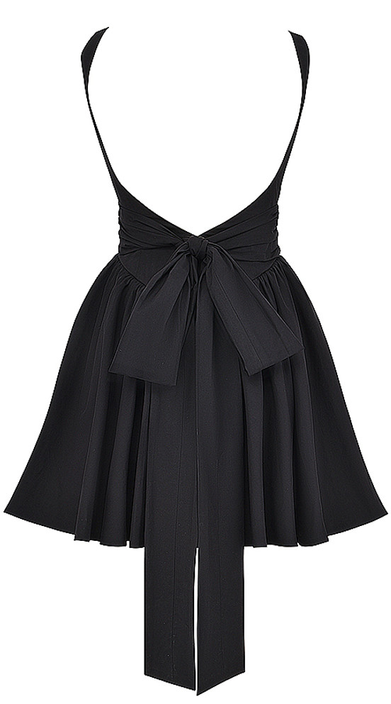 Skater Backless Bow Detail Dress Black