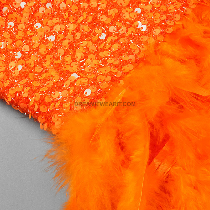 Bustier Sequin Feather Dress Orange