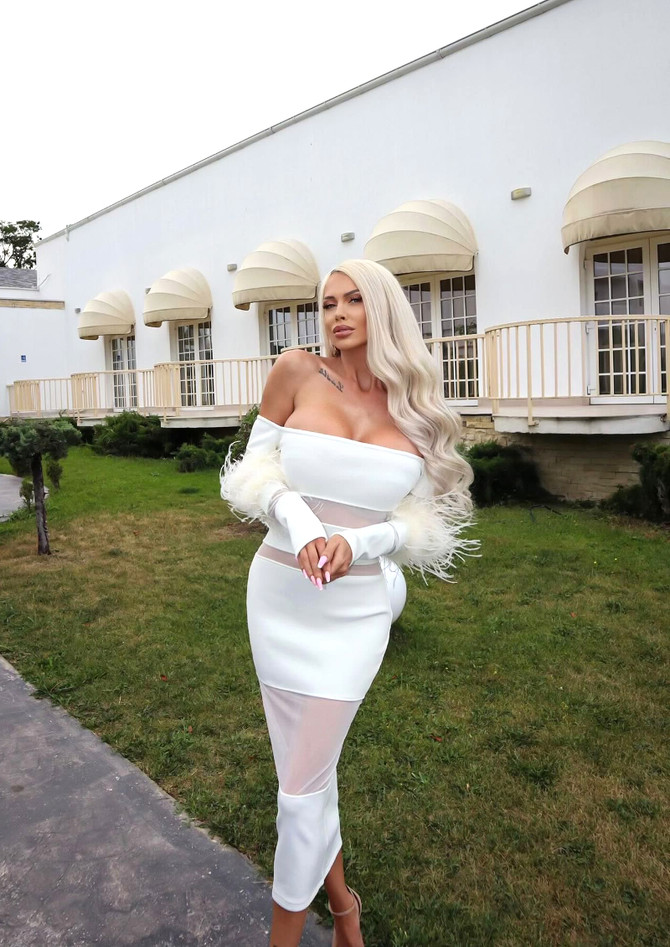Feather Long Sleeve Off Shoulder Midi Dress White