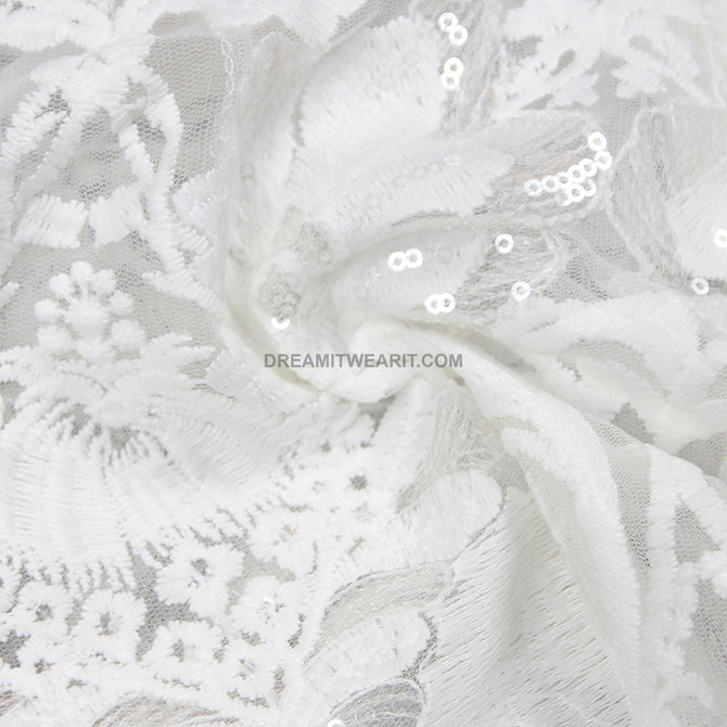 Long Sleeve Sequin Lace Suit White