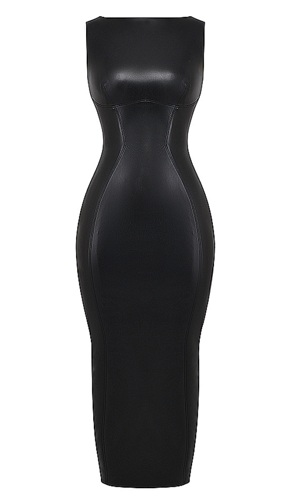 Faux Leather Maxi Dress Black