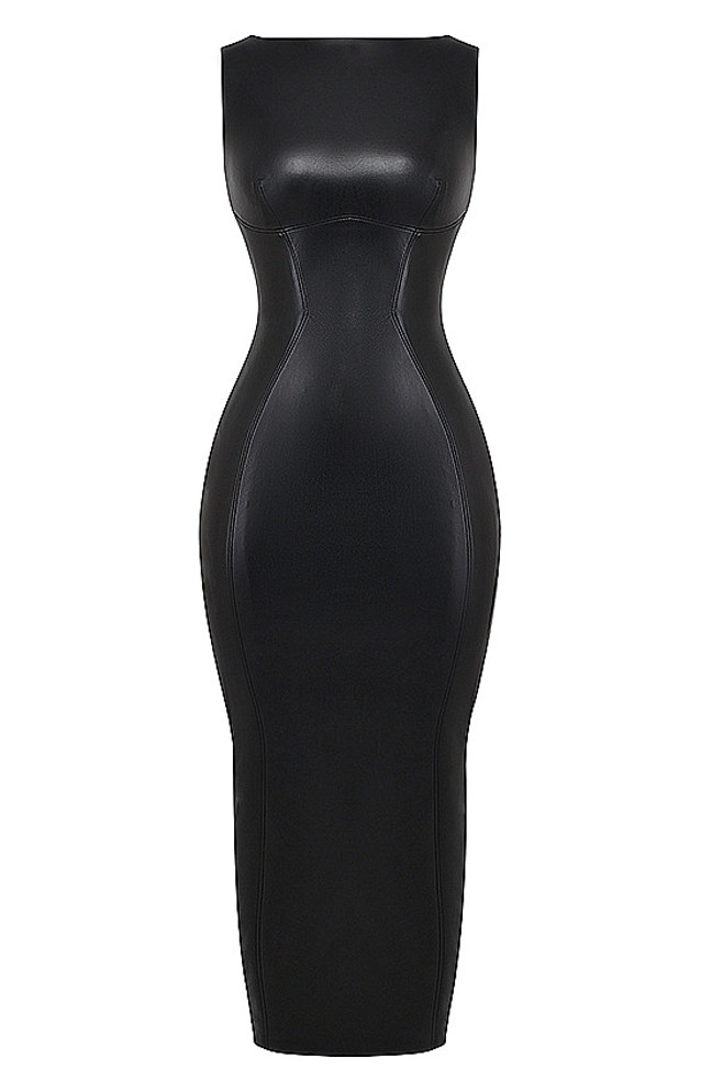 Faux Leather Maxi Dress Black