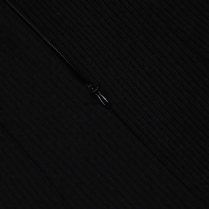 One Sleeve Ruffle Ribbed Midi Dress Black