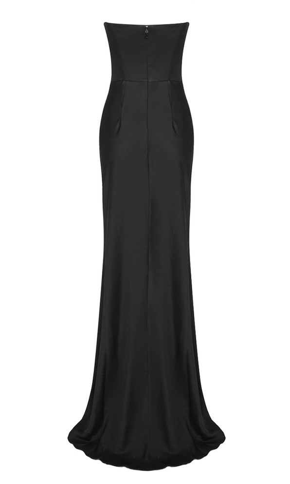 Strapless Crystal Sequin Corset Maxi Dress Black