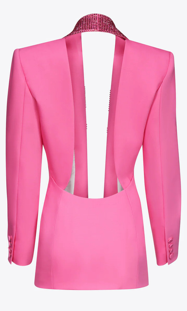 Embellished Backless Blazer Dress Hot Pink