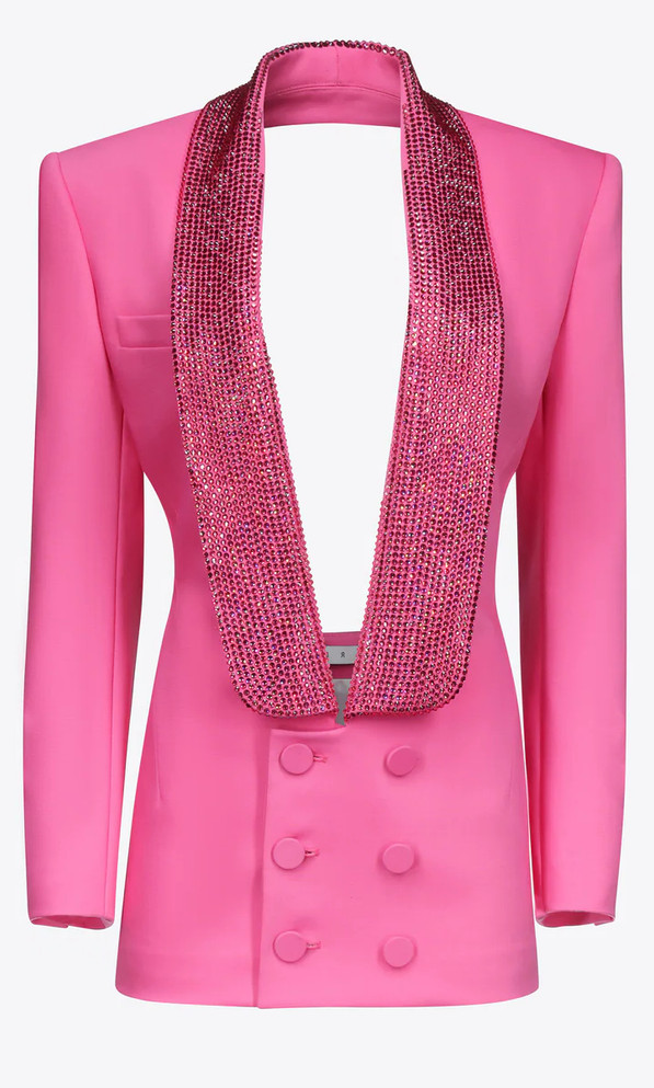 Embellished Backless Blazer Dress Hot Pink