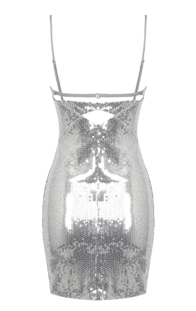 Cut Out Detail Sequin Dress Silver