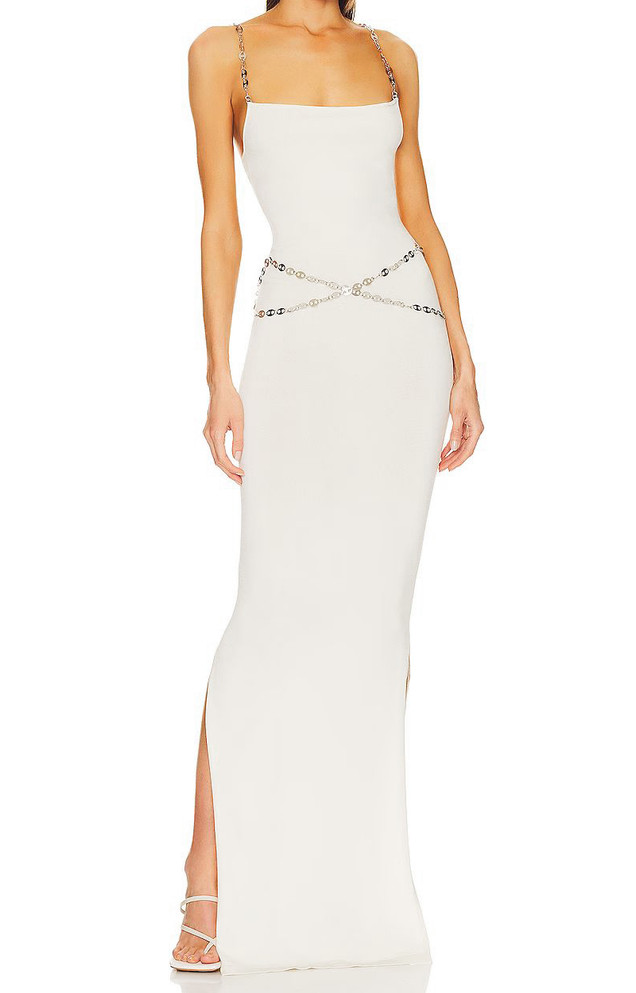 Chain Detail Maxi Dress White