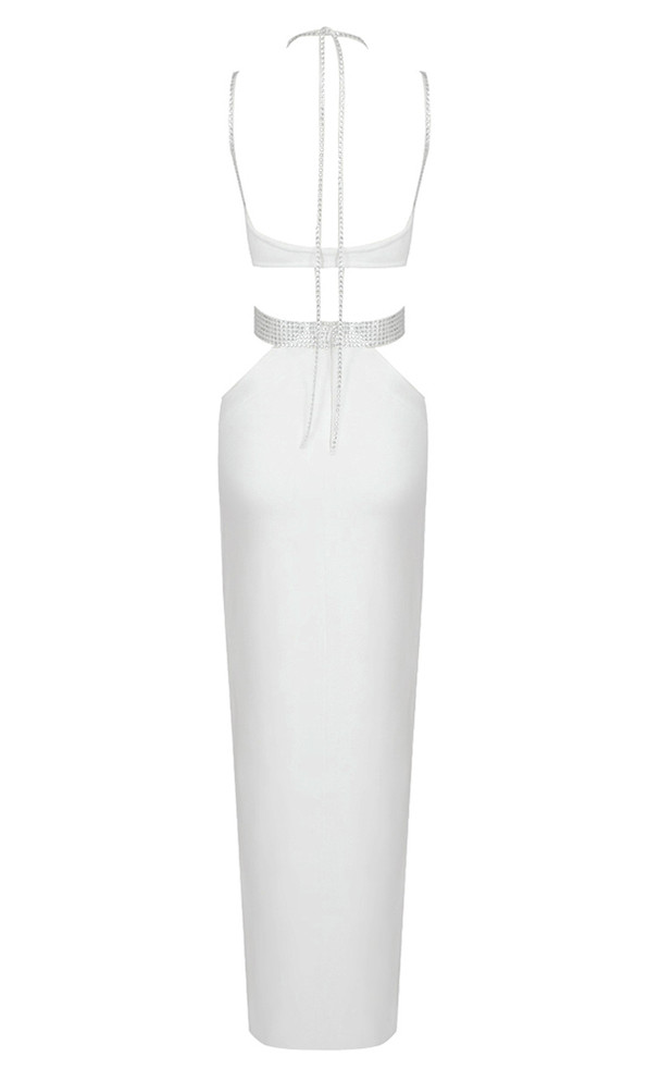 Halter Strappy Crystal Maxi Dress White
