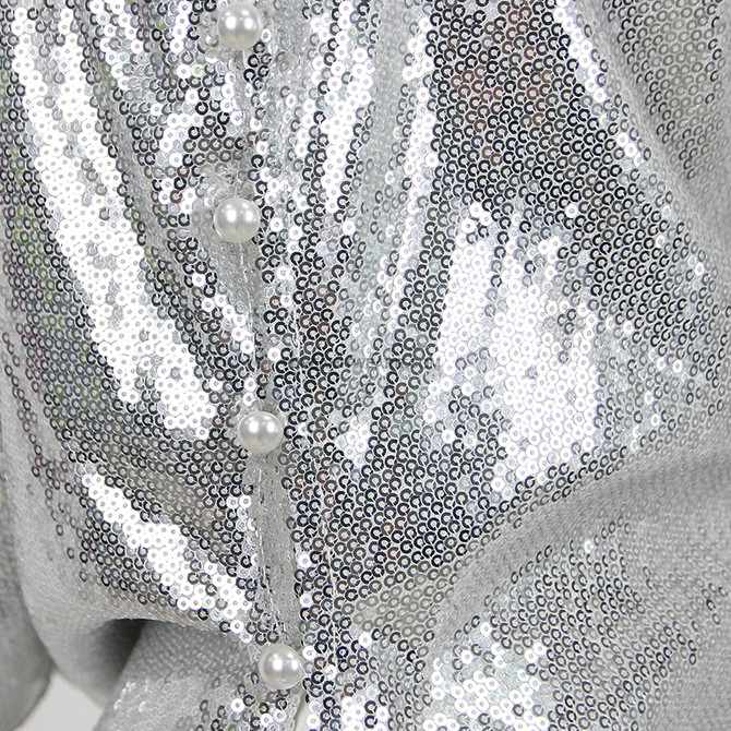 Draped Flower Detail Sequin Maxi Dress Silver