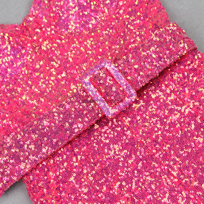 Belt Detail Sequin Jumpsuit Hot Pink