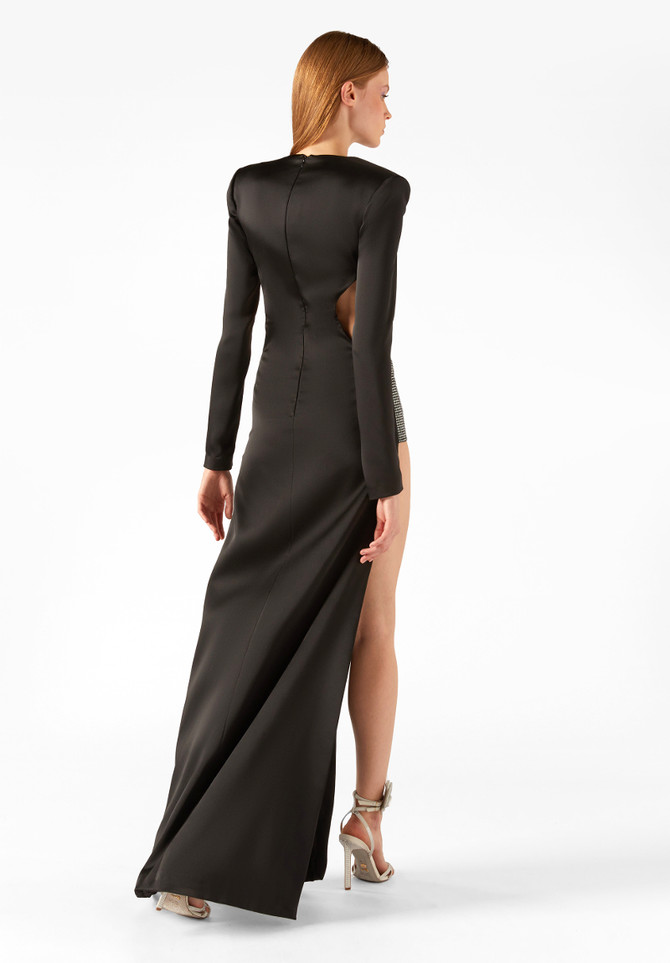 Long Sleeve Crystal Detail Maxi Dress Black