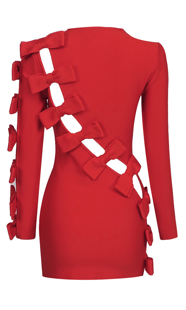 Long Sleeve Bow Detail Dress Red