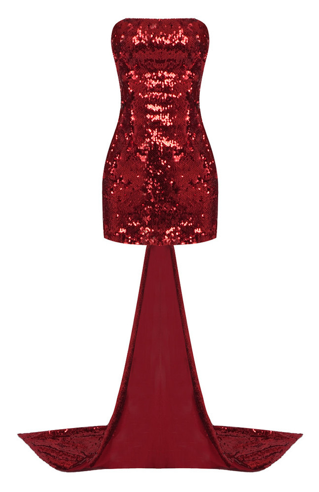 Strapless Bow Sequin Dress Red