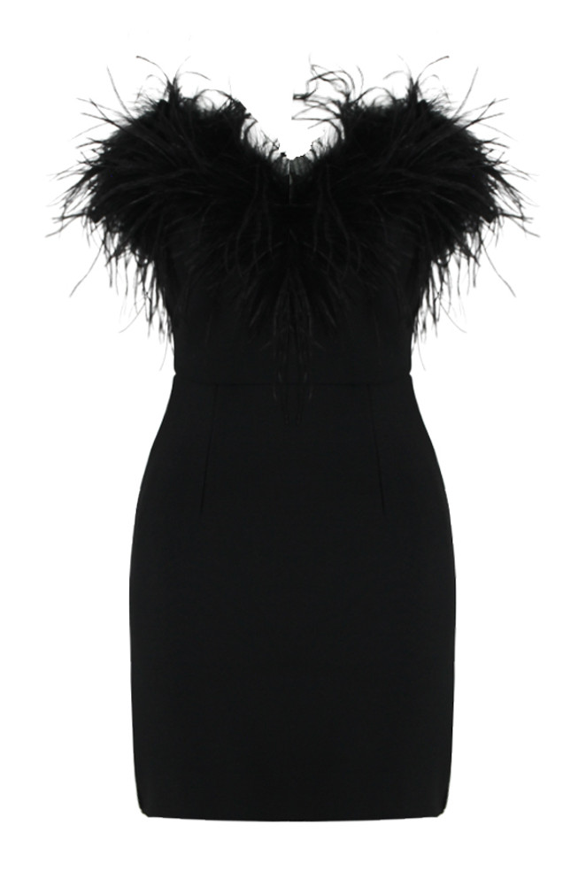 Strapless Feather Dress Black