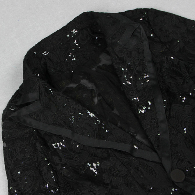 Long Sleeve Sequin Lace Suit Black