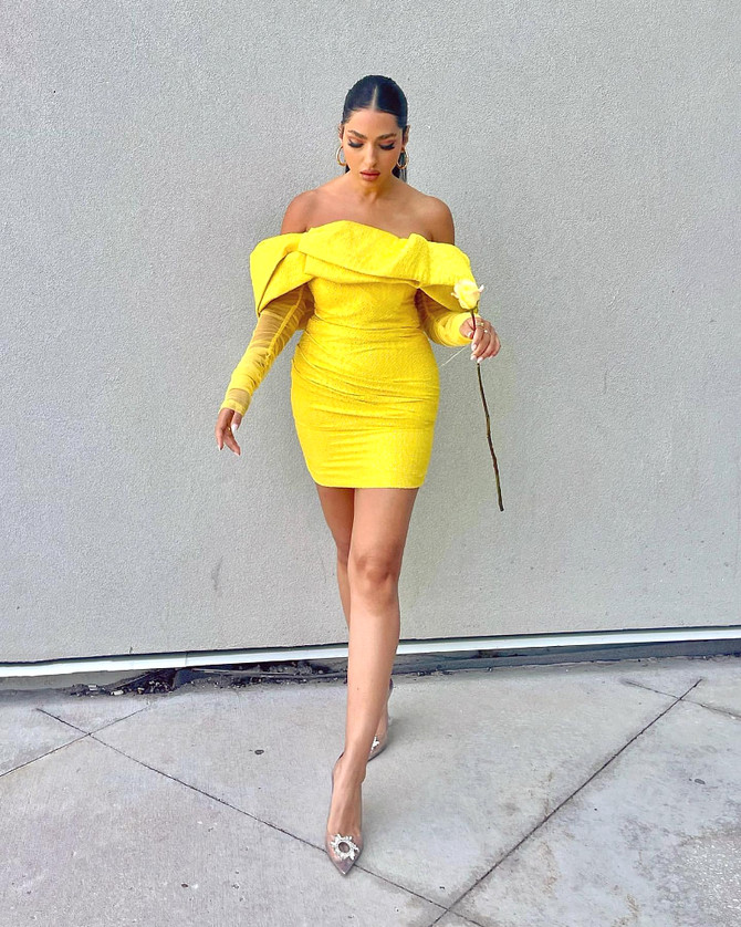 Long Sleeve Draped Off Shoulder Sparkly Dress Yellow
