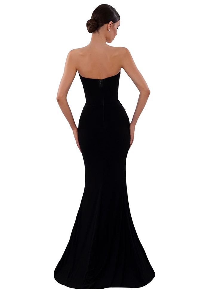 Strapless Crystal Maxi Velvet Dress