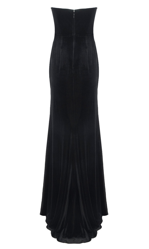 Strapless Crystal Maxi Velvet Dress