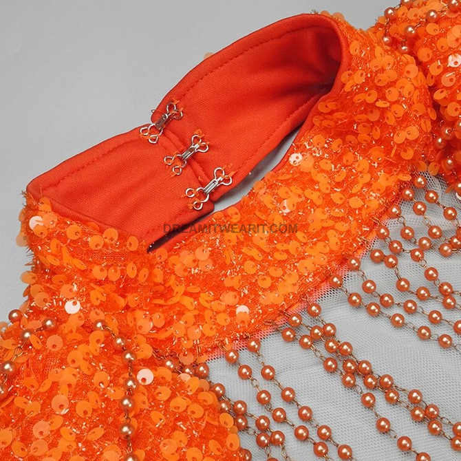 Tassel Detail Sequin Mermaid Maxi Dress Orange