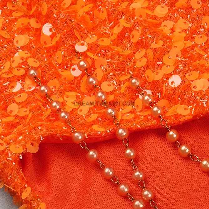 Tassel Detail Sequin Mermaid Maxi Dress Orange