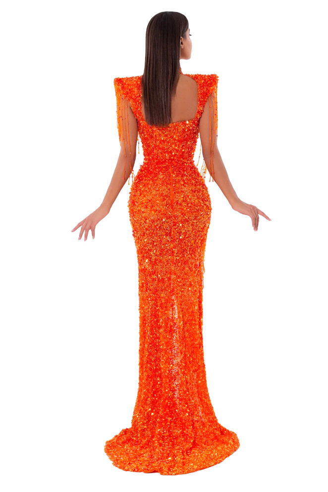 Tassel Detail Sequin Mermaid Maxi Dress Orange