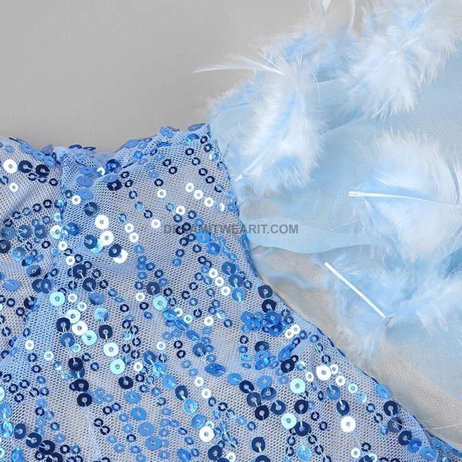 Feather Sleeves Sequin Dress Blue