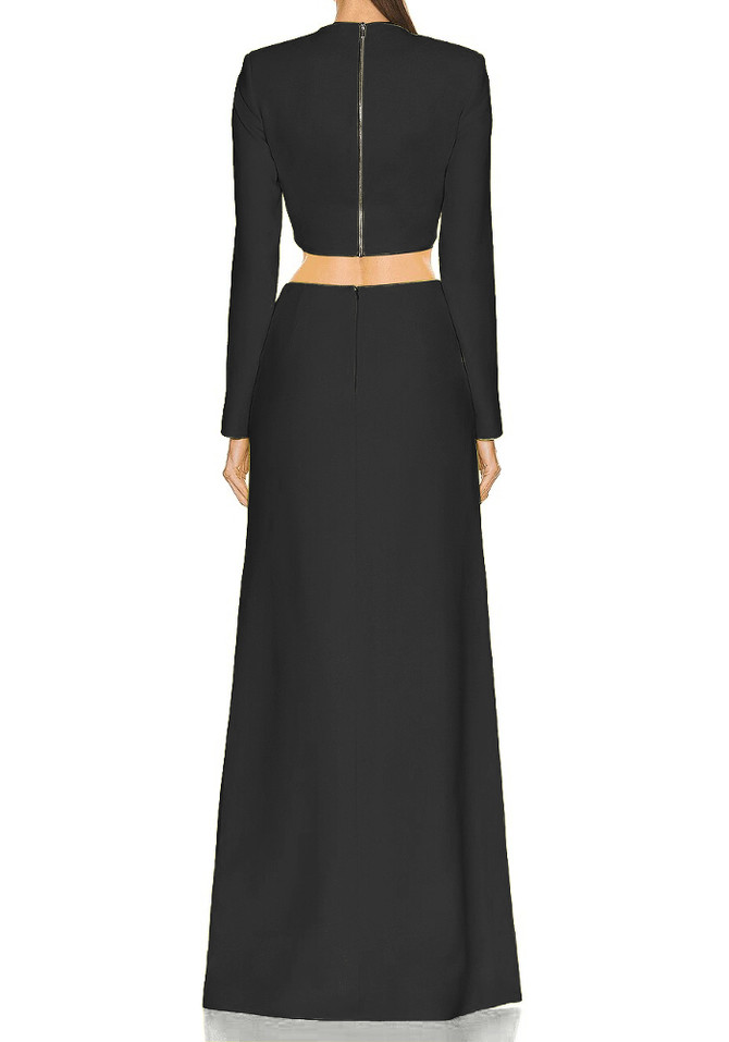 Long Sleeve Star Detail Two Piece Maxi Dress Black