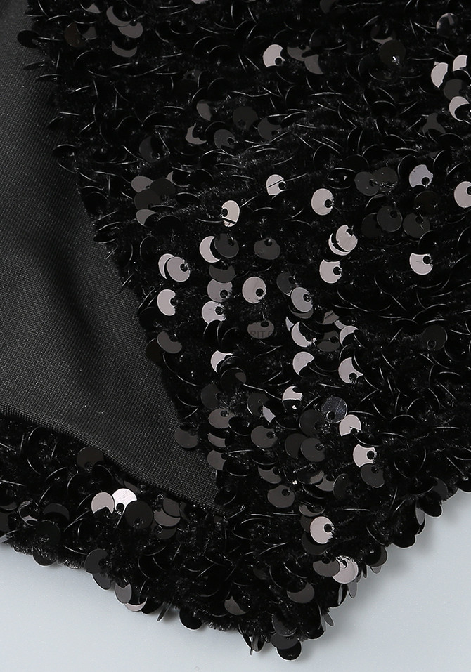 Long Sleeve Crystal Sequin Dress Black