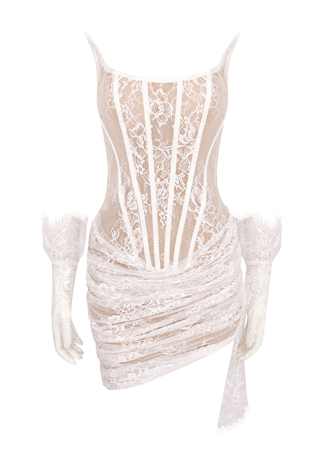 Strapless Lace Corset Dress White